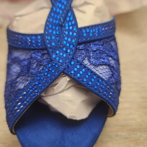 Blue Peep Toe Heels with Sparkle - Picture 5 of 11